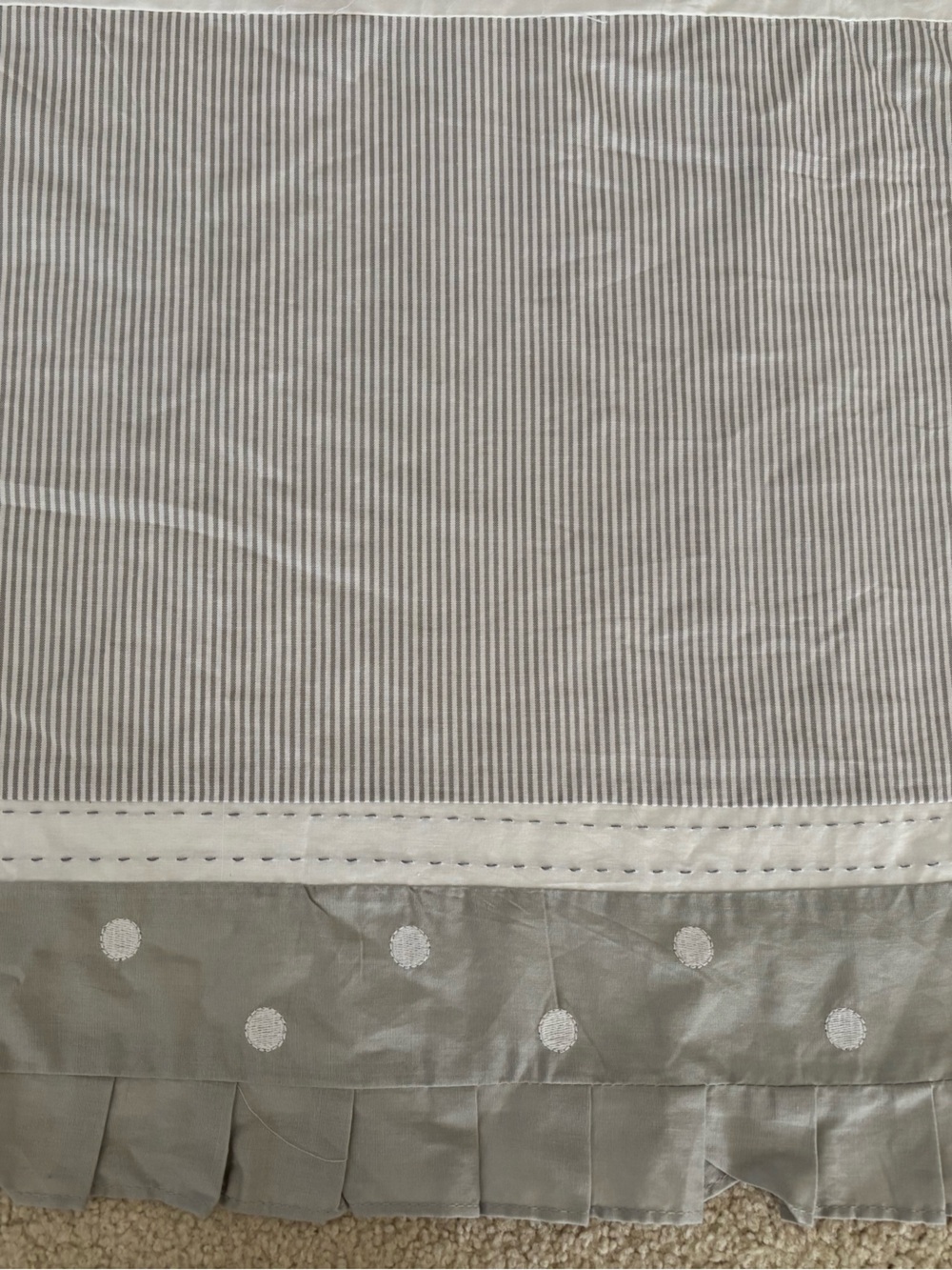 Pottery Barn Kids Crib Skirt Gray Stripes and Polka Dots